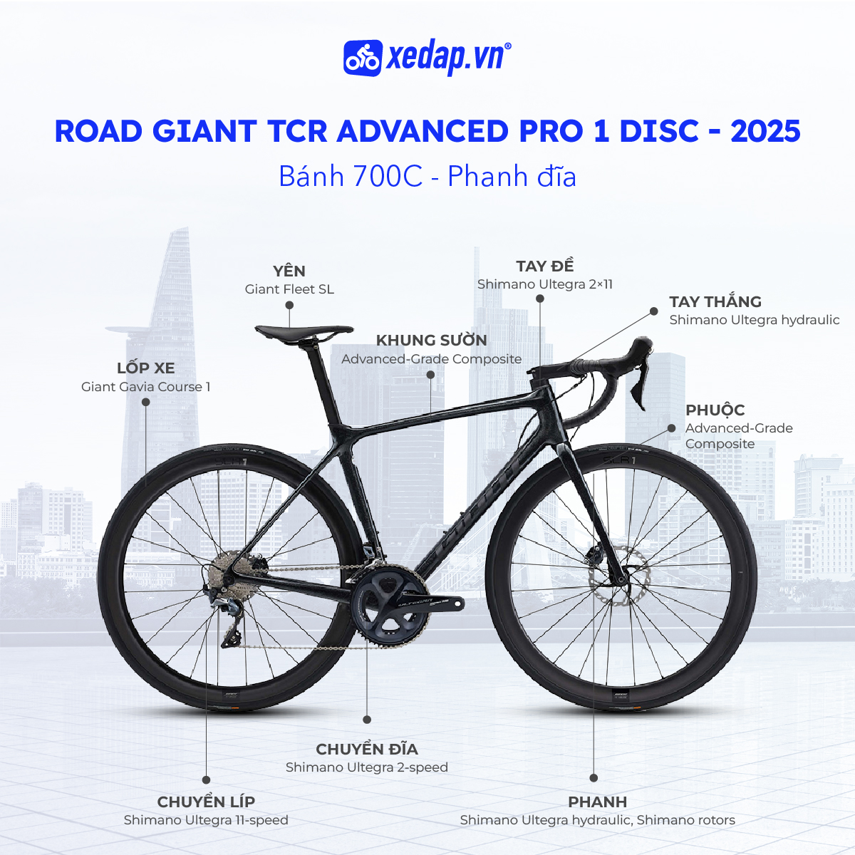  Xe Đạp Đua Đường Trường Road GIANT TCR Advanced Pro 1 Disc – Phanh Đĩa, Bánh 700C – 2022