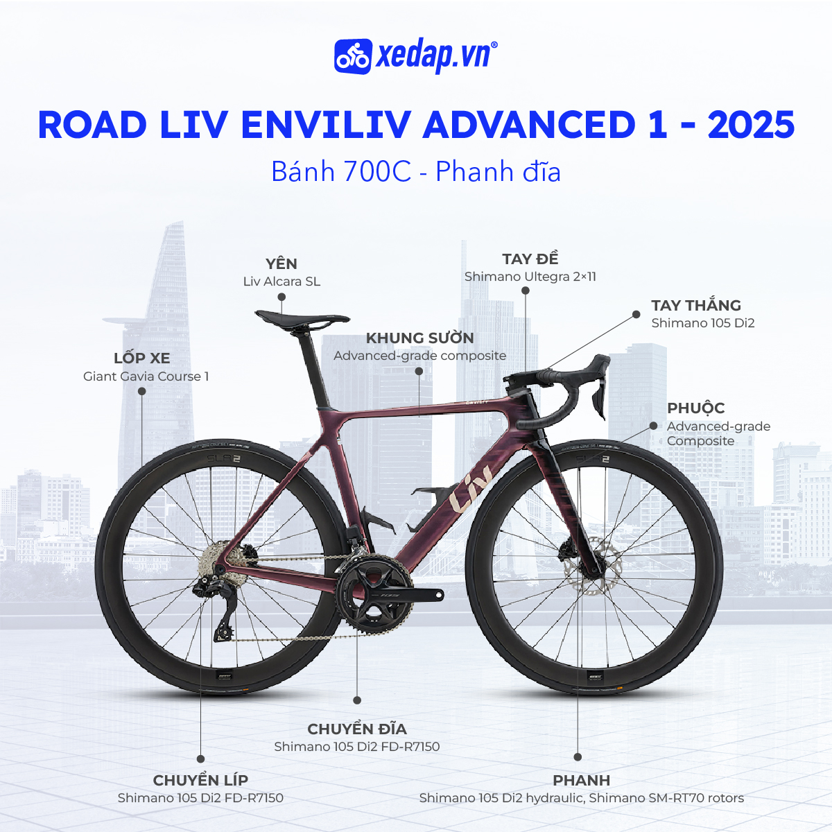  Xe Đạp Đua Đường Trường Road LIV Enviliv Advanced 1 – Phanh Đĩa, Bánh 700C – 2025