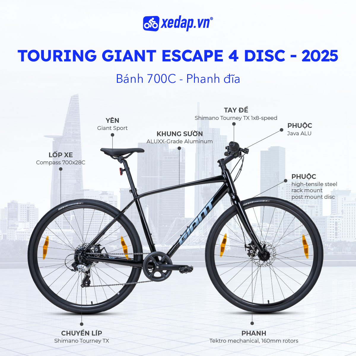 Xe Đạp Đường Phố Touring GIANT Escape 4 Disc - Phanh Đĩa, Bánh 700C - 2025