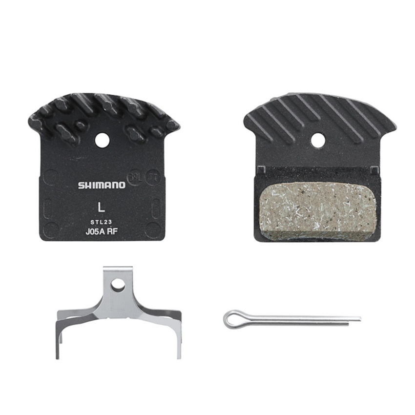  Gôm Thắng Đĩa Xe Đạp SHIMANO J05A-RF Resin Pad  W/ Fin (J05A-RF) – 1 Cặp, Pad Spring, W/Split  Pin, Combo Disc Brake Pad