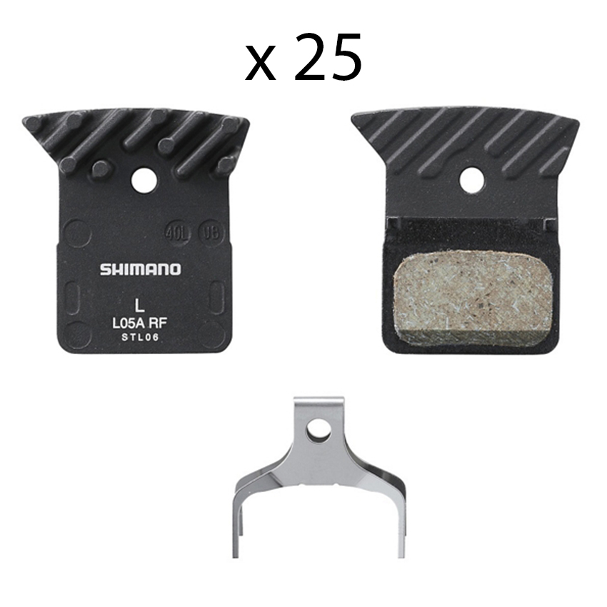  Gôm Thắng Đĩa Xe Đạp SHIMANO L05A-RF Resin Pad W/ Fin (L05A-RF), Pad Spring, 25 Pairs, In Semi-Bulk Combo Disc Brake Pad